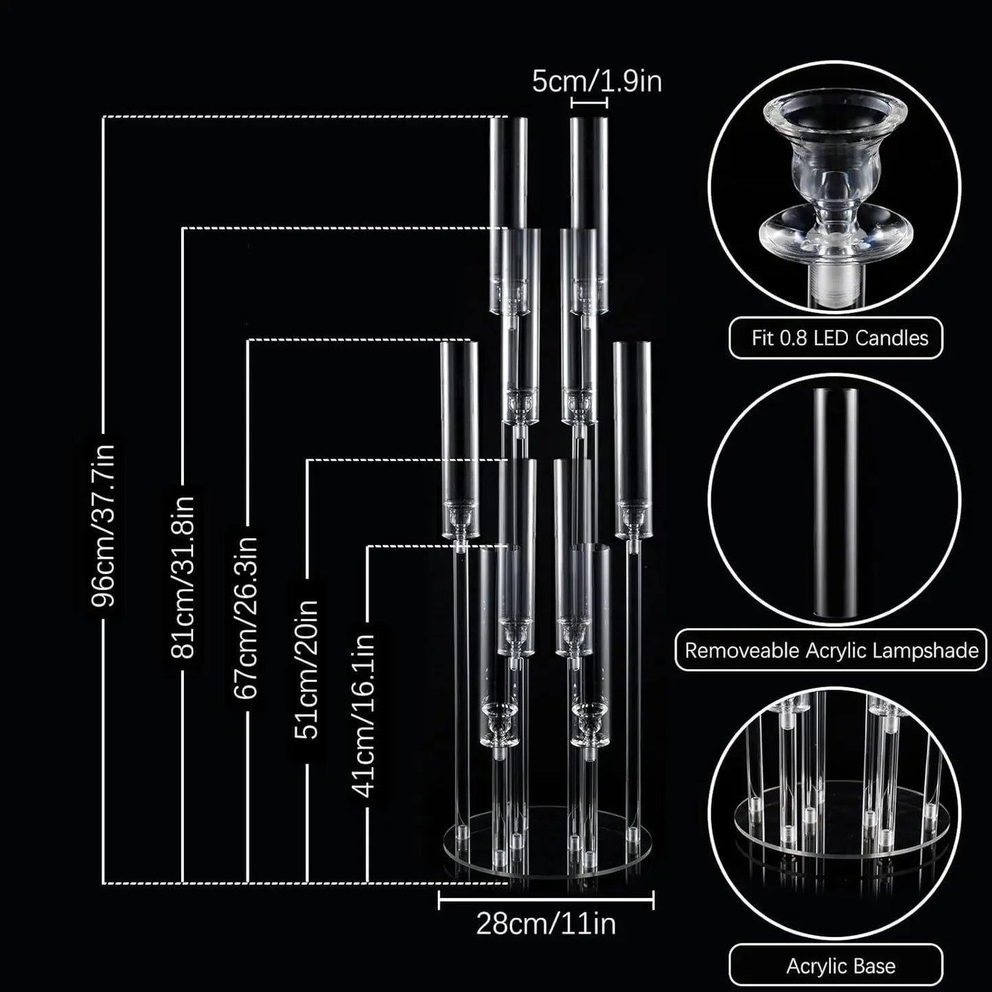 10Pcs Clear Acrylic 10-Arm Candelabra Centerpieces – Elegant Wedding & Event Candle Holders