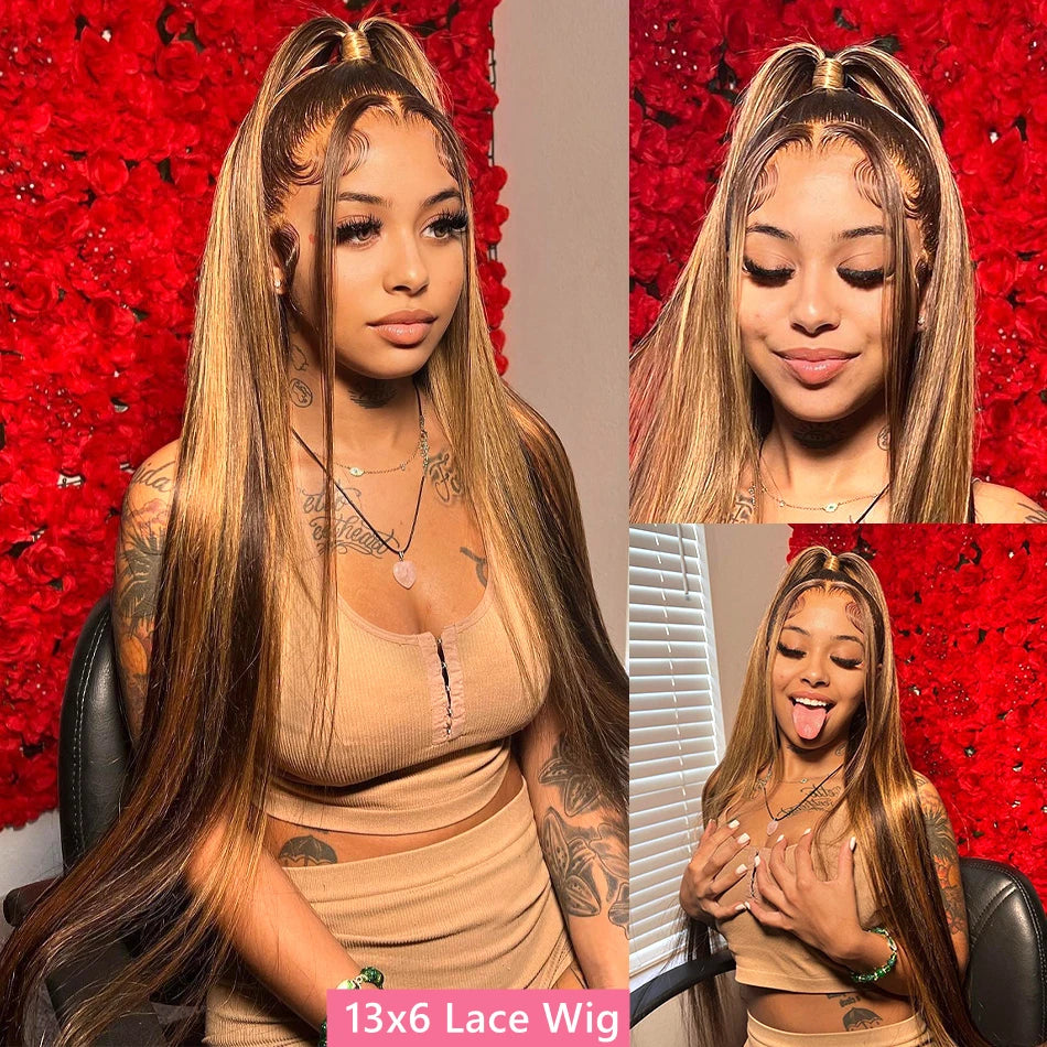 Silkwave 13x4 & 13x6 Highlight Straight Human Hair Lace Front Wig – Brown Blonde 4/27 Pre-Plucked Brazilian Remy