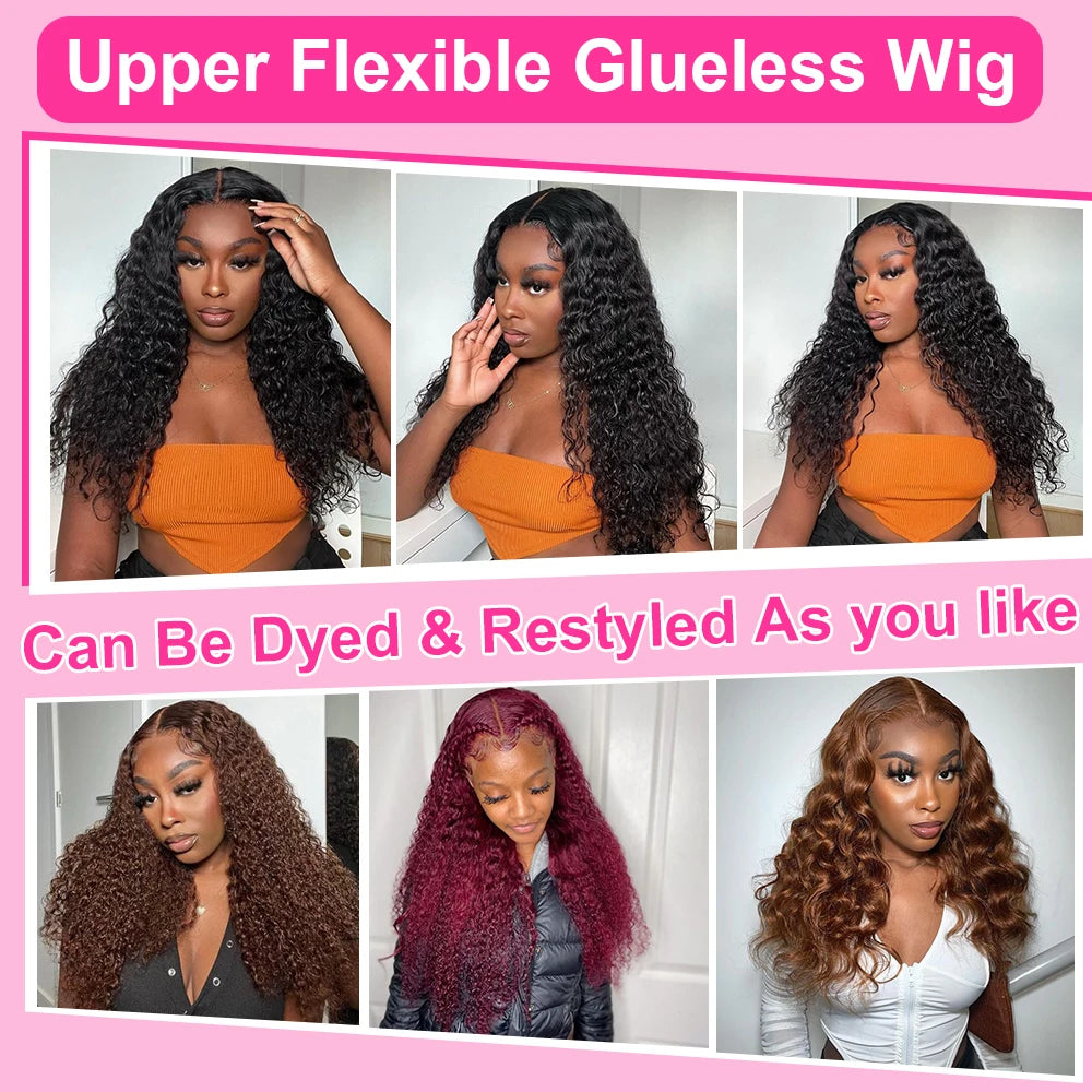 300% Density 40–46 Inch Deep Wave Lace Front Human Hair Wig | 13x6 HD Glueless Curly Wig
