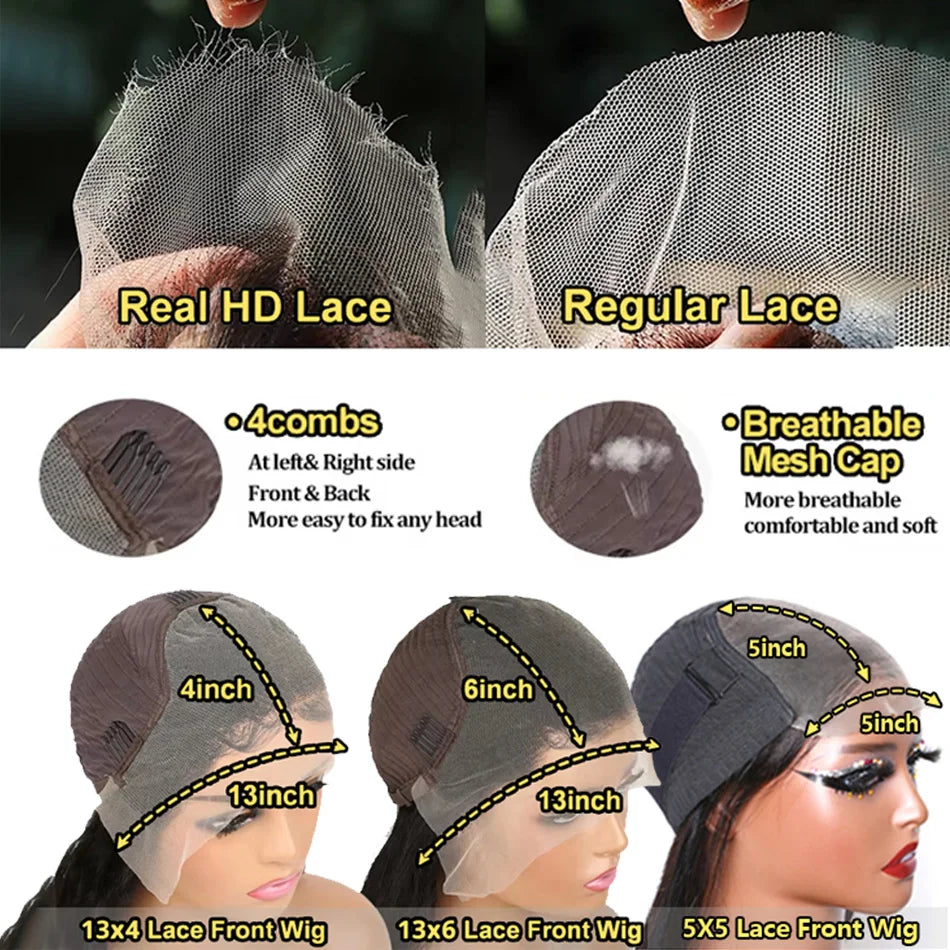 30–40 Inch Loose Deep Wave 13x6 HD Lace Front Remy Human Hair Wig (Transparent Swiss Lace, Glueless-Ready)