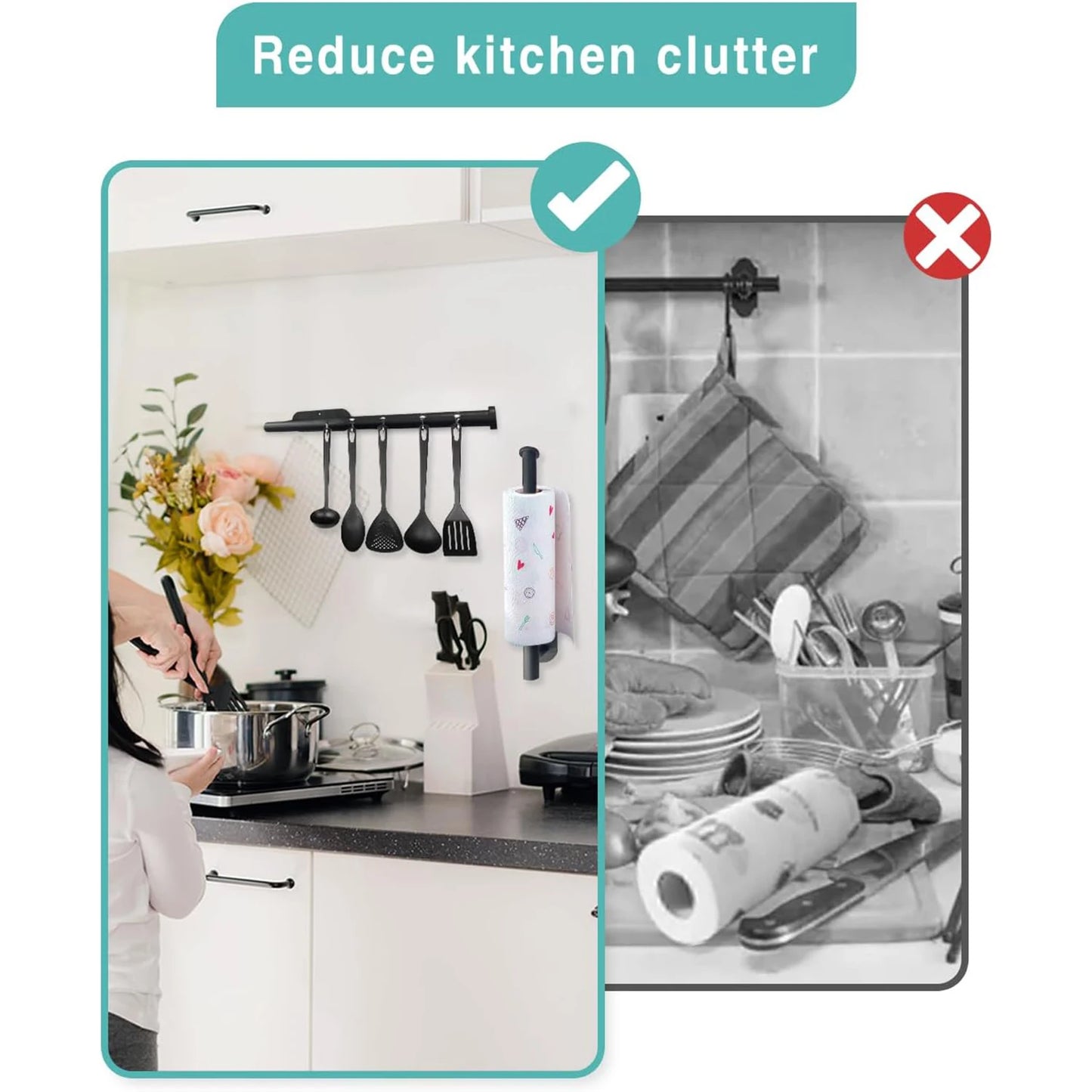 Adhesive Paper Towel Holder – Wall & Cabinet Mount Kitchen Tissue Rack for Home & Bathroom