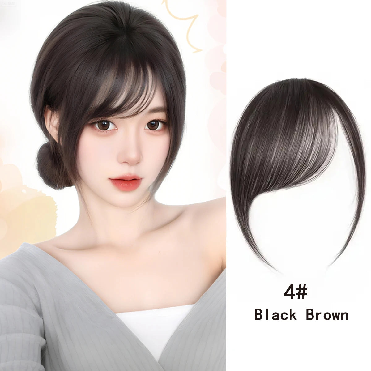 Slanted Air Bangs Clip-In Hairpiece | Synthetic Fringe Extension | 8 Inch | Light Airy | Black Brown