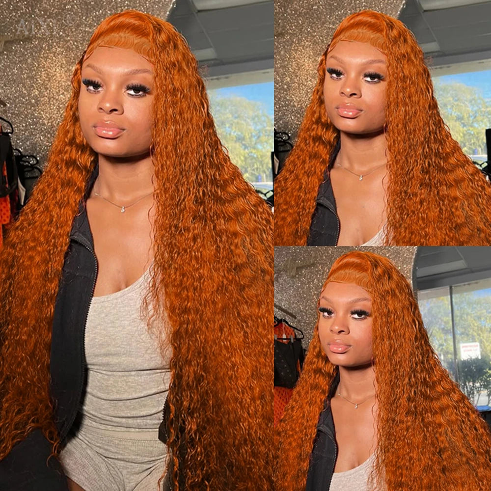 Orange Ginger 13x6 Lace Front Deep Wave Human Hair Wig (Pre-Plucked, 38")
