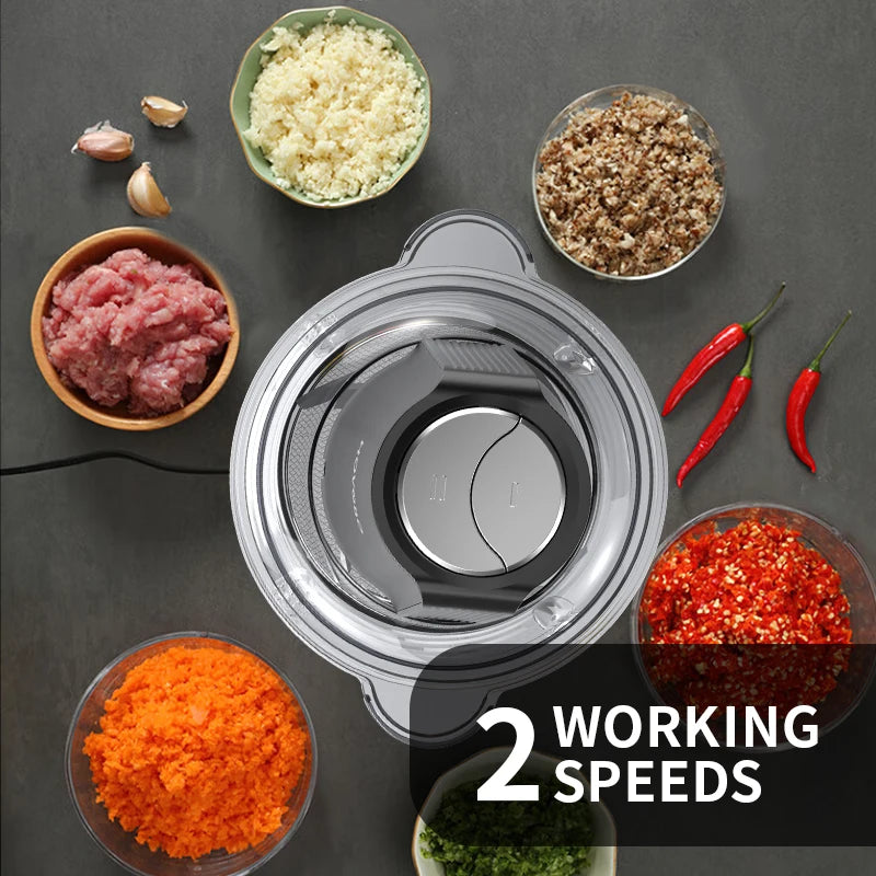350W Multi-Functional Food Processor – 2L Glass Bowl, 3-Speed Meat Grinder with Dual Blades for Kitchen Use