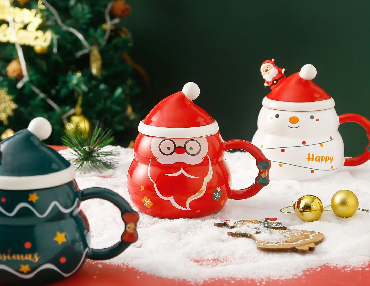 Christmas Ceramic Mug – Nordic Style Santa & Snowman Cup Gift for Holiday Season