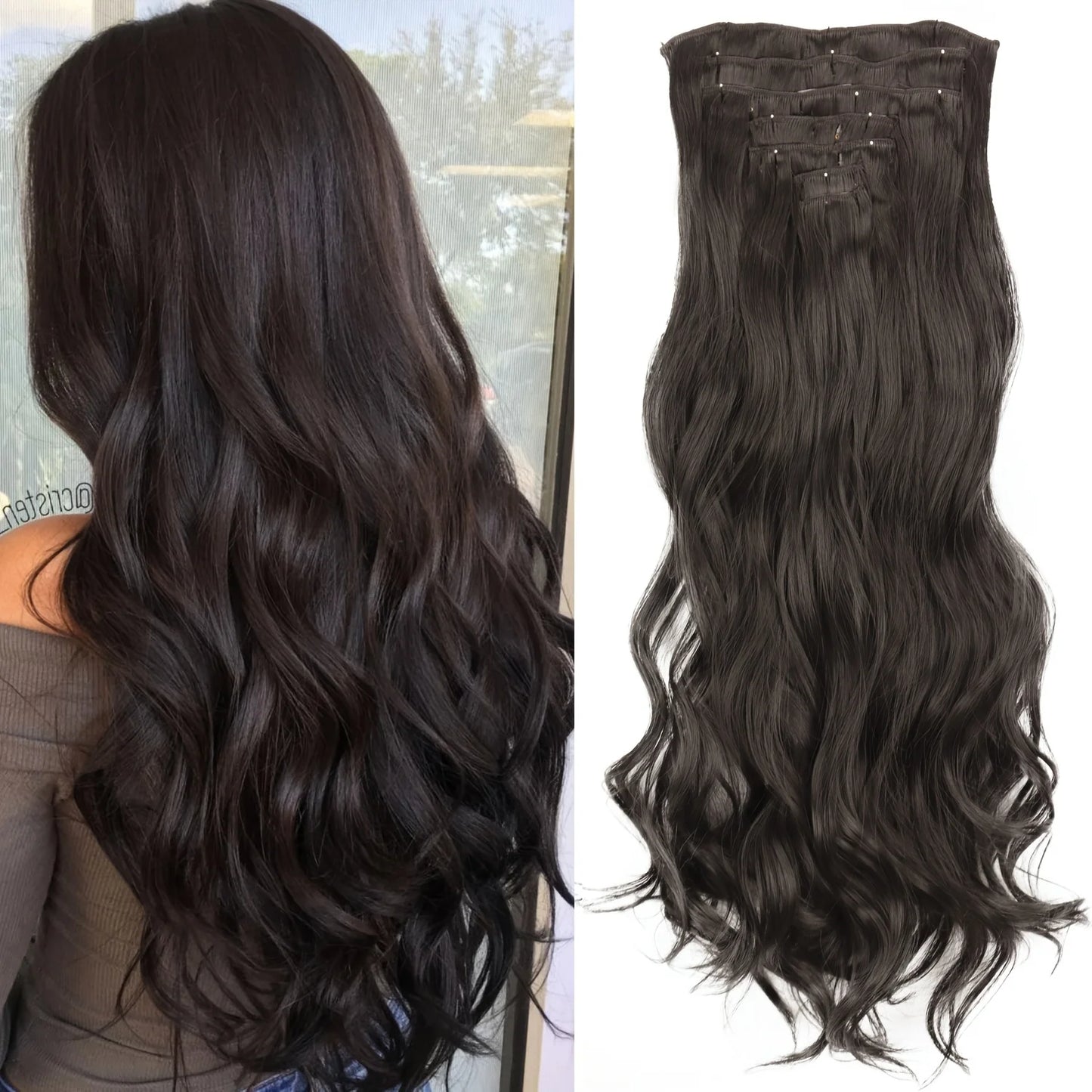 7Pcs Clip-in Hair Extensions | 24 Inch Straight | 60 Colors | Heat Resistant Fiber