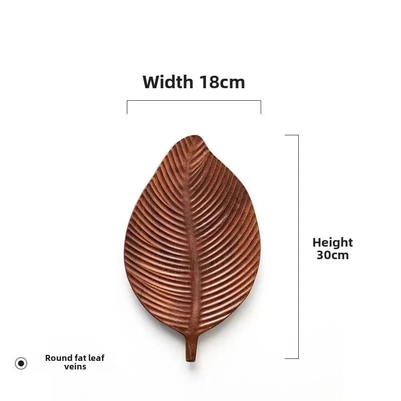 Leaf-Shaped Wooden Tray with Handle – Antique Style Serving Plate for Breakfast & Snacks