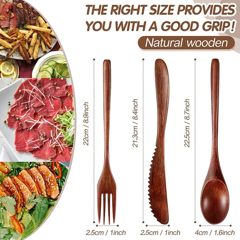 Wooden Spoon & Fork Set – 12/24PCS Natural Eco-Friendly Tableware