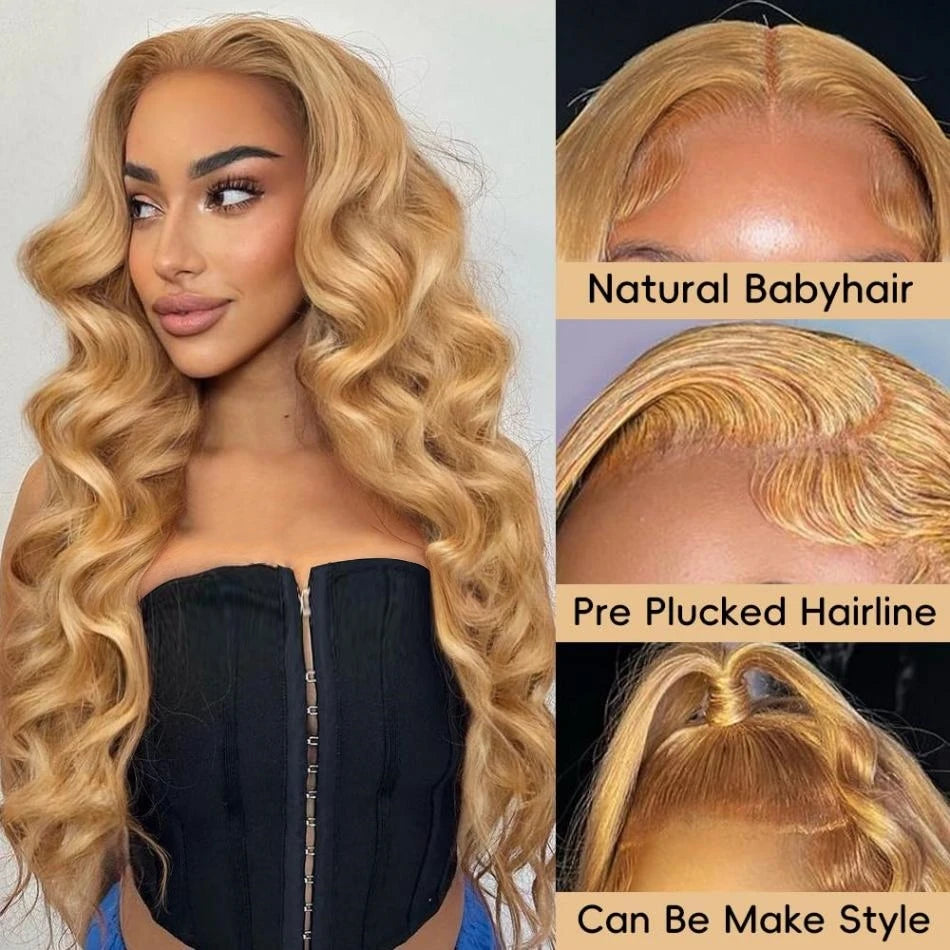 Honey Blonde #27 Body Wave Lace Front Human Hair Wig | Transparent Lace 13x4 / 13x6 Pre-Plucked (26+ Inch)