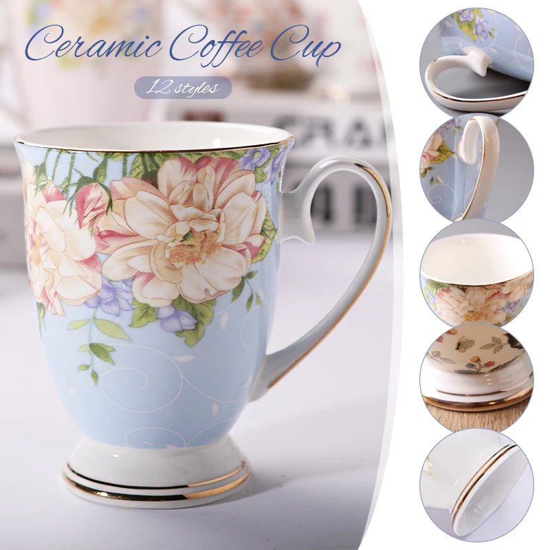 Vintage Floral Ceramic Coffee Mug – Elegant Handgrip Cup for Home & Office