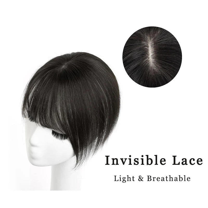 Real Human Hair Topper with 360° Bangs · 3D Hair Piece · 20–35 cm