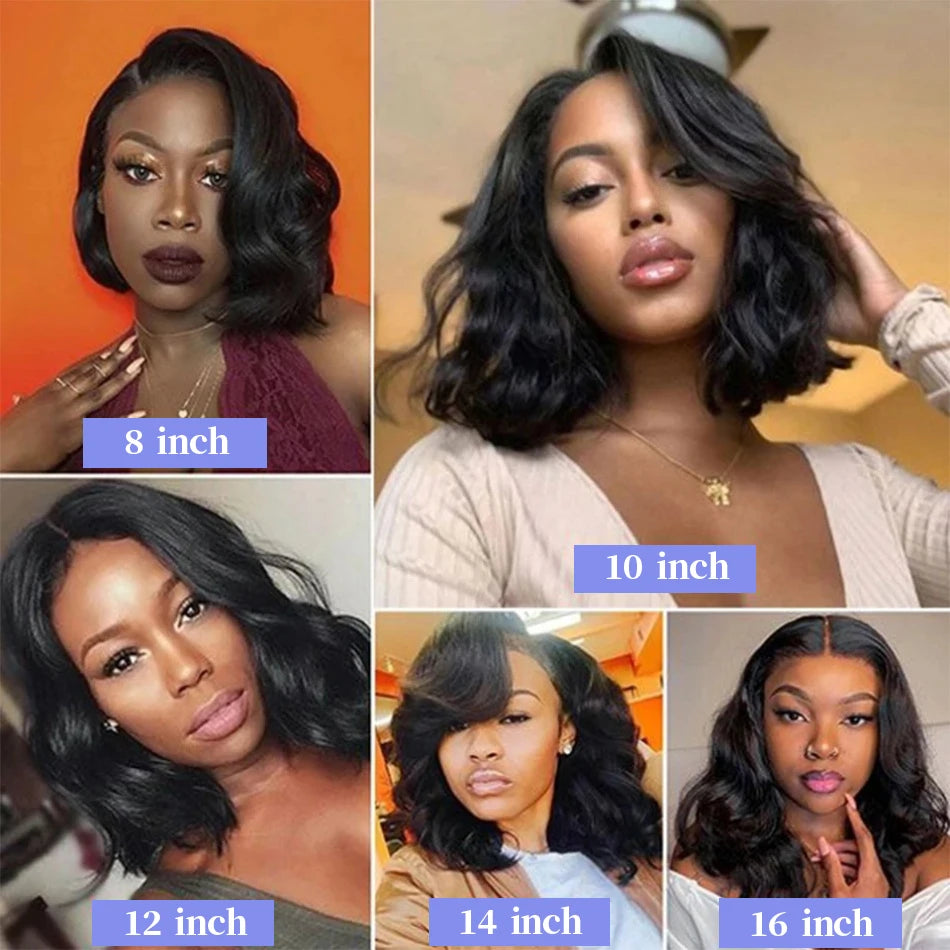 Black Body Wave Bob 13x4 Lace Front Wig (4x4 Closure Option) – 100% Human Hair, Pre-Plucked, Transparent Lace