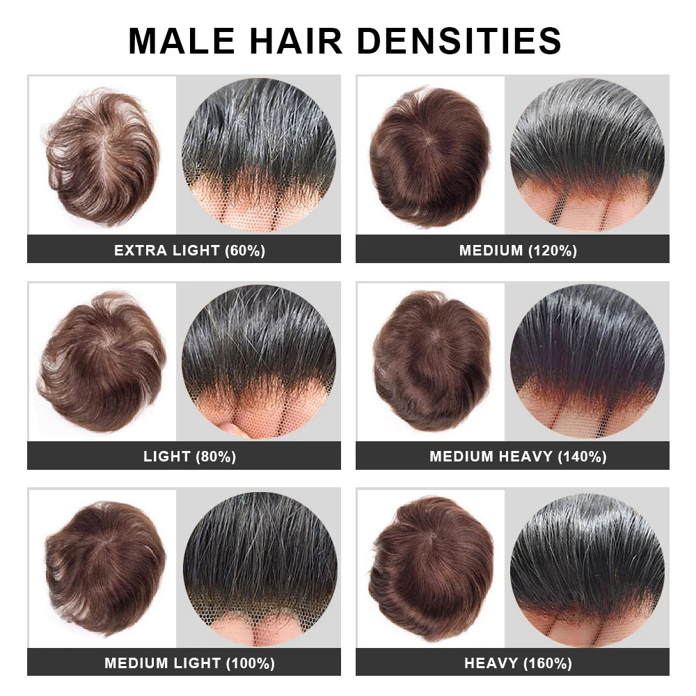 Men Toupee Wig Natural Hairline V Loop Thin Skin | Remy Human Hair System 0.03mm