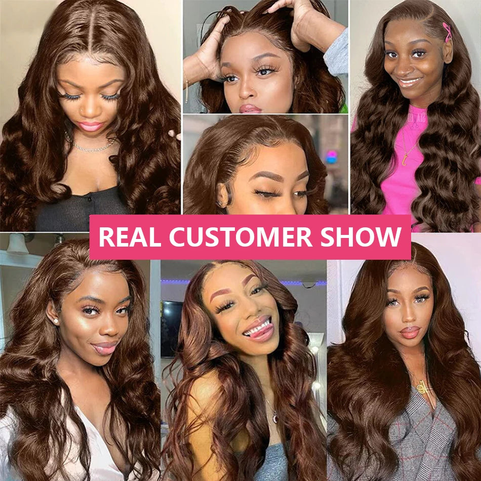 Chocolate Brown Body Wave HD Transparent Lace Front Human Hair Wig · 13x4 / 13x6 · 26+ Inch
