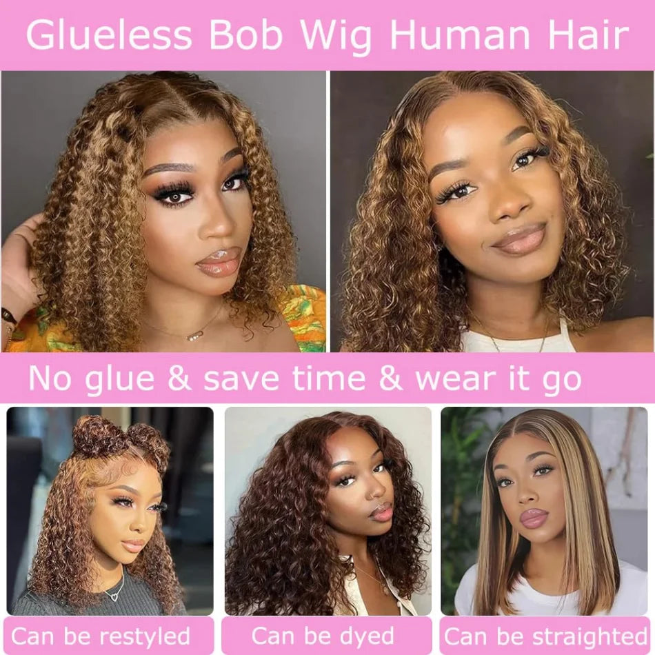 427 Highlight Deep Wave Bob Wig (250% Density) | Glueless 5x5 HD Lace Closure | Brazilian Human Hair