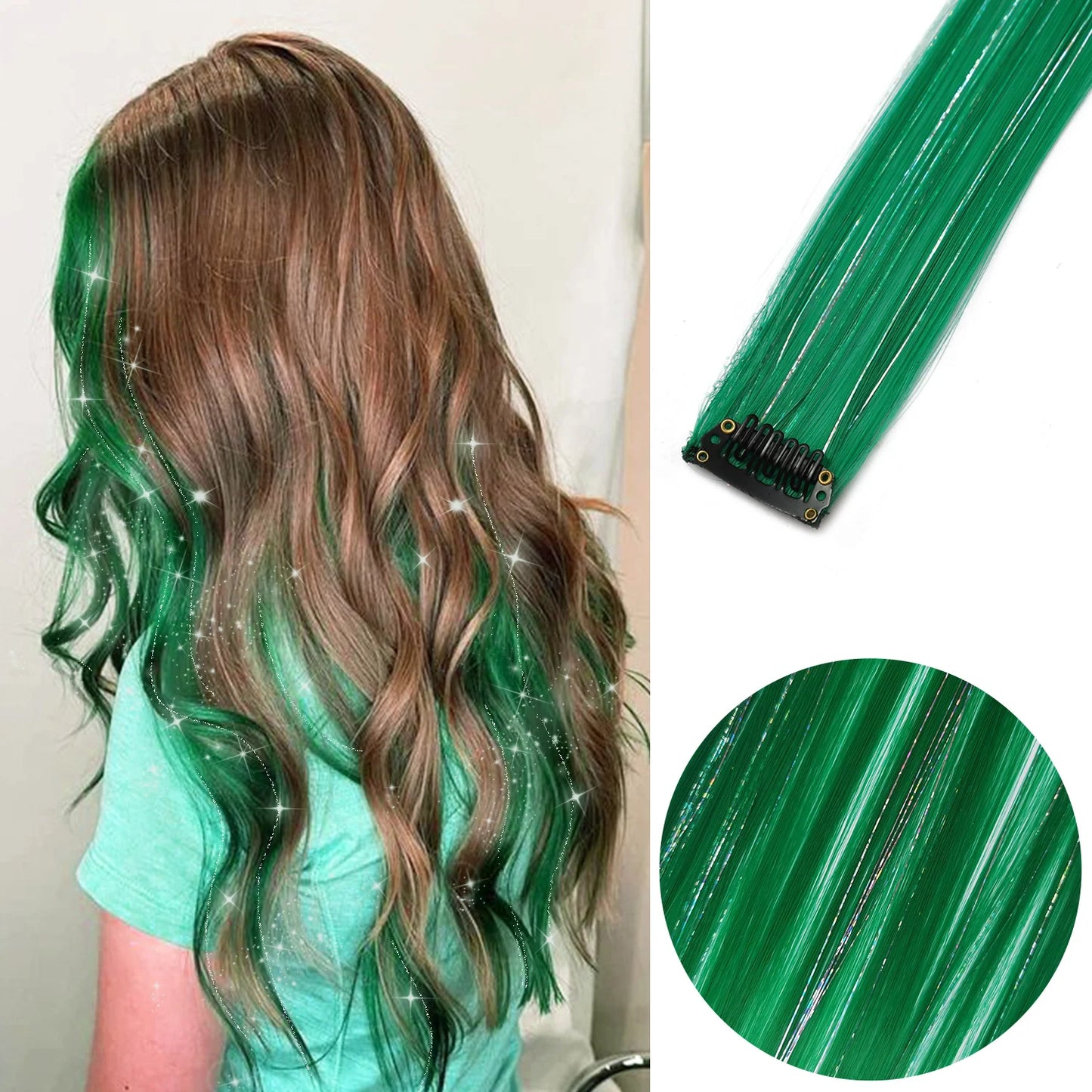 Colored Party Highlight Clip-In Hair Extensions | Synthetic Straight | 6pcs 70g | 22 Inch | Multi-Color