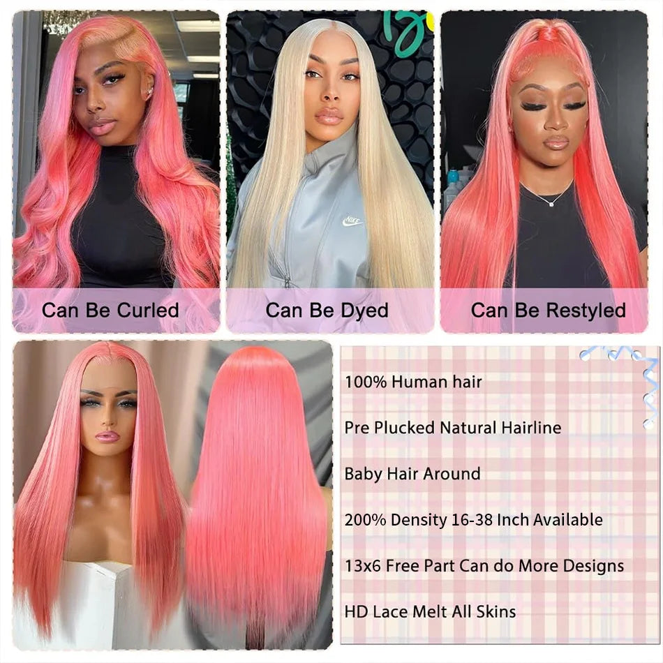Pink Body Wave Human Hair Wig 13x6 HD Lace Frontal 40 Inch – 230% Density