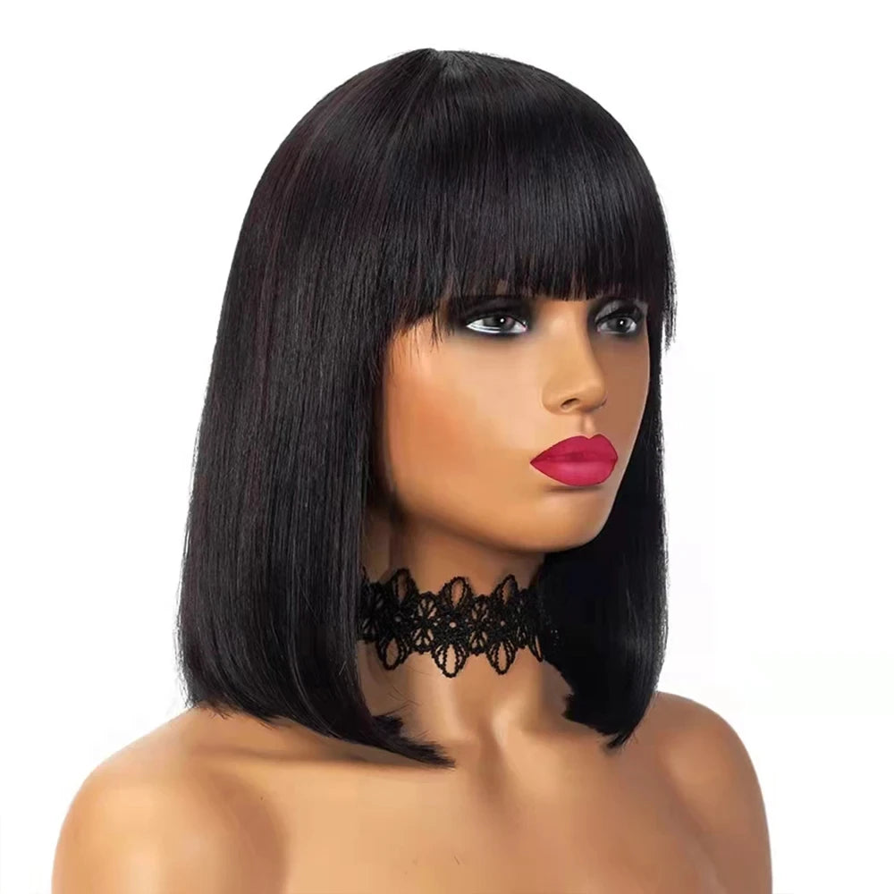 1B Straight Bob Human Hair Wig (Full Machine, Remy, Bleached Knots)