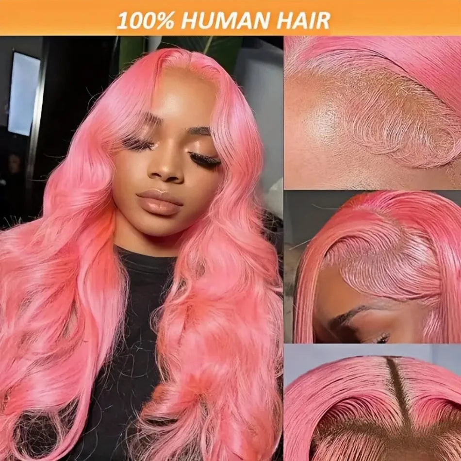 Pink Body Wave HD Lace Frontal Wig – 13x6 / 13x4 Transparent Brazilian Human Hair