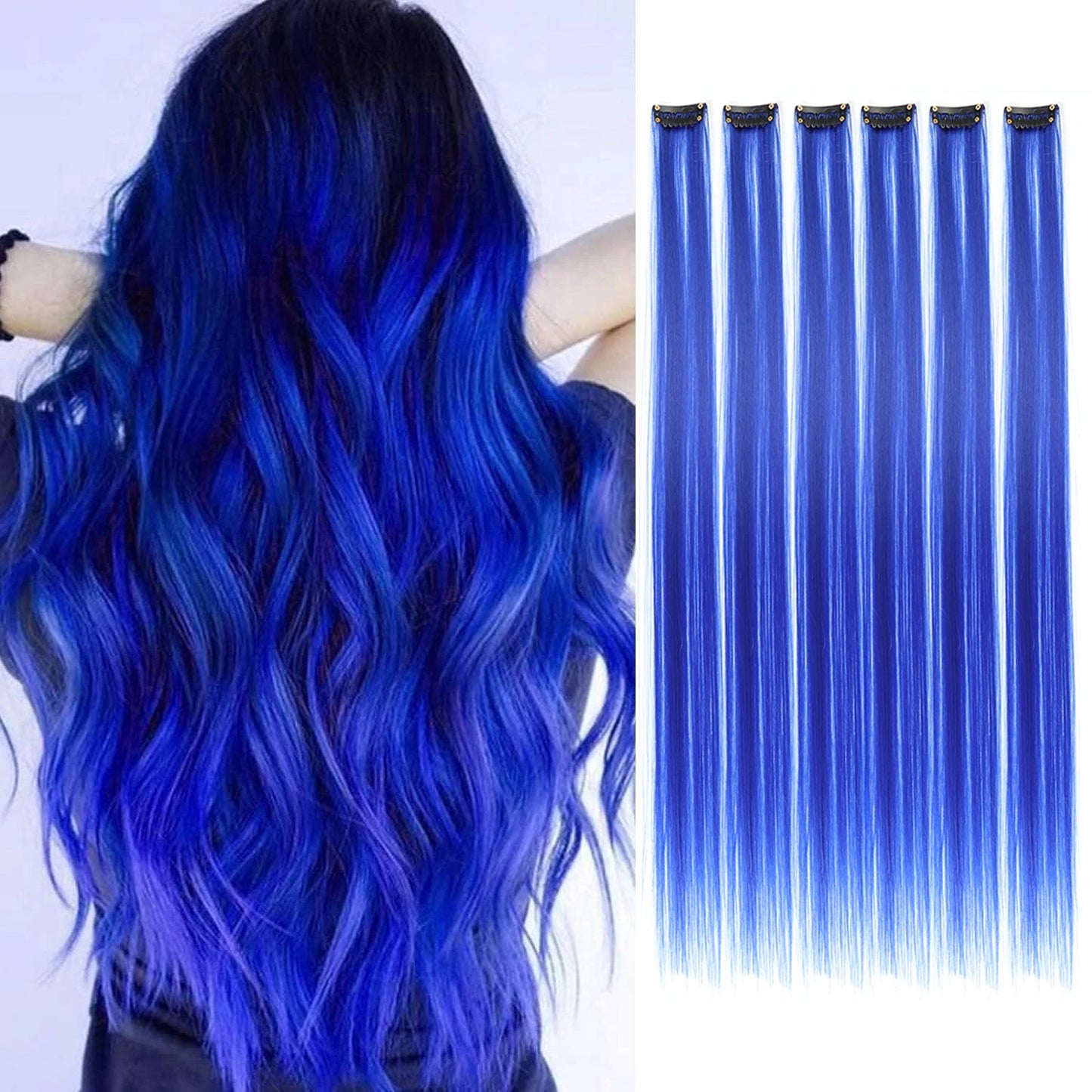 Colored Party Highlight Clip-In Hair Extensions | Synthetic Straight | 6pcs 70g | 22 Inch | Multi-Color