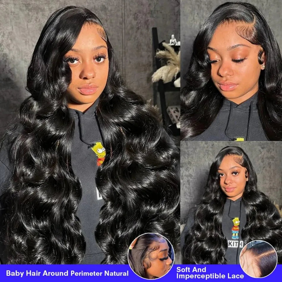 40 Inch Body Wave Human Hair Wig – 13x6 HD Lace Frontal, 220 Density, Pre-Plucked Brazilian Remy Hair