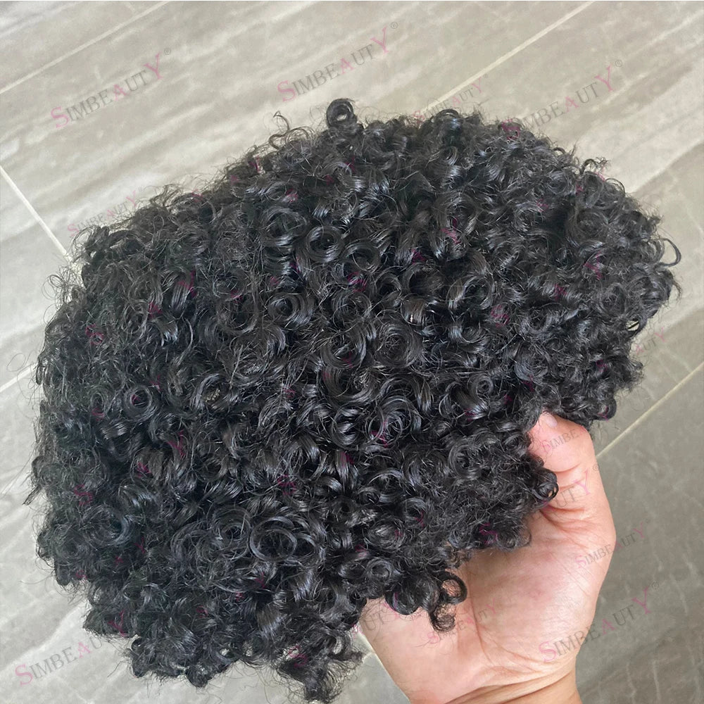 12mm Afro Kinky Curly Men's Toupee | Full Lace Human Hair System | 8x10 | Bleached Knots
