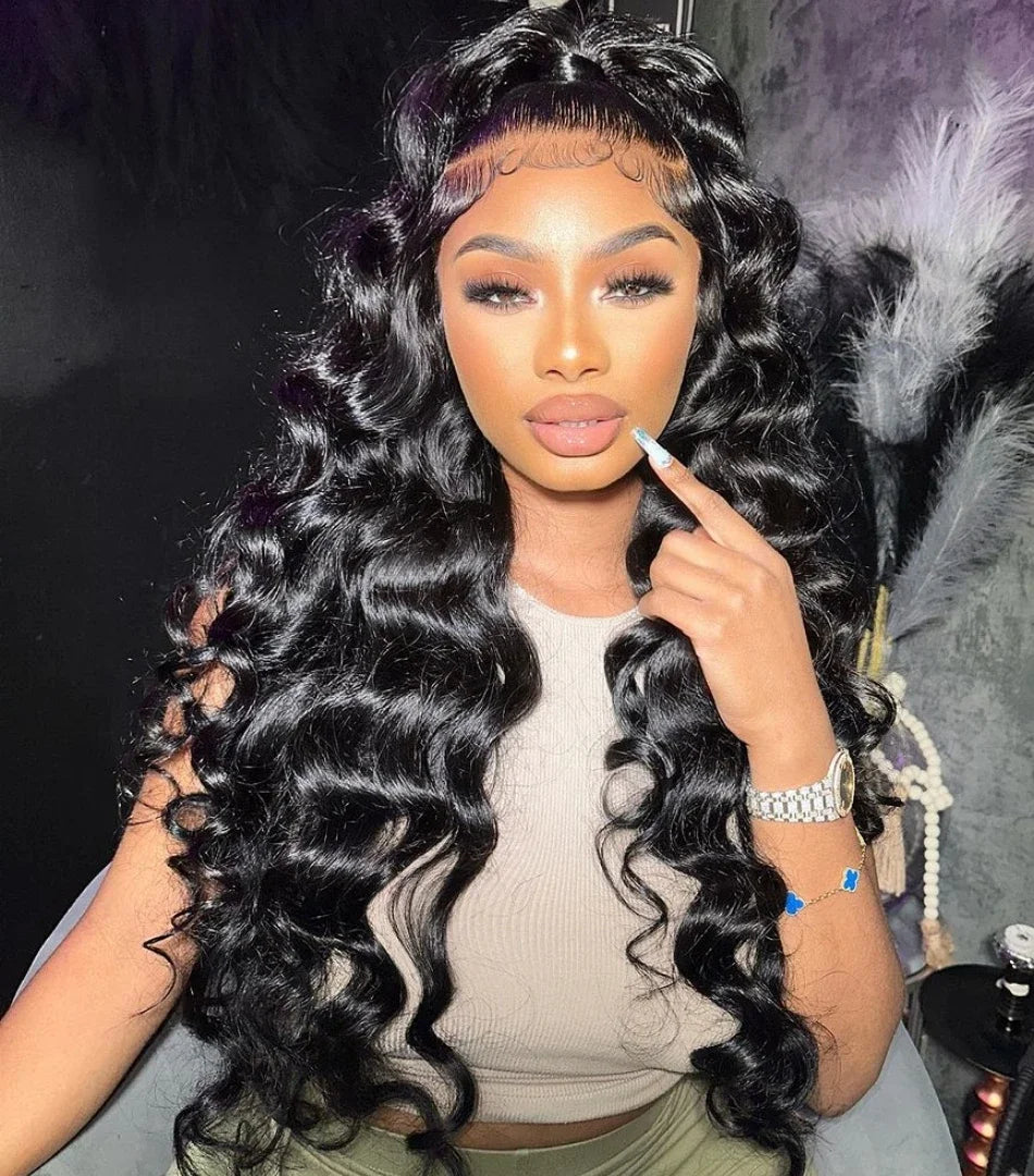 HD 13x6 Loose Natural Wave Lace Front Human Hair Wig – 250% Density, 30–40 Inch, Transparent Full/Frontal Lace