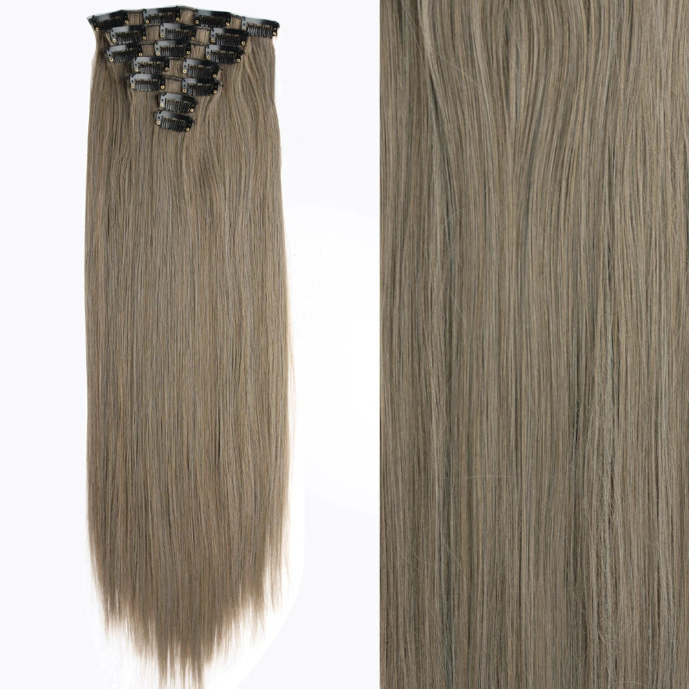 7Pcs Clip-in Hair Extensions | 24 Inch Straight | 60 Colors | Heat Resistant Fiber