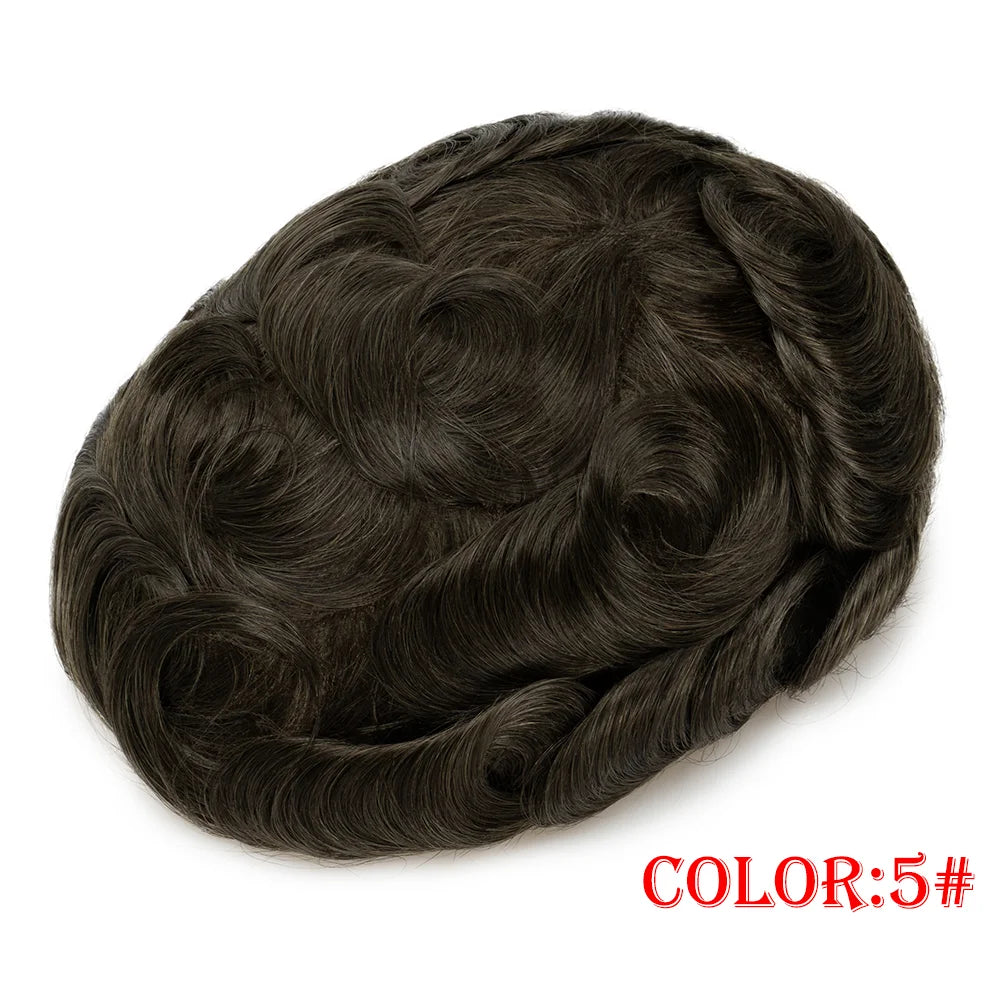Men's Indian Human Hair Toupee – PU Skin Base, 120/130% Density
