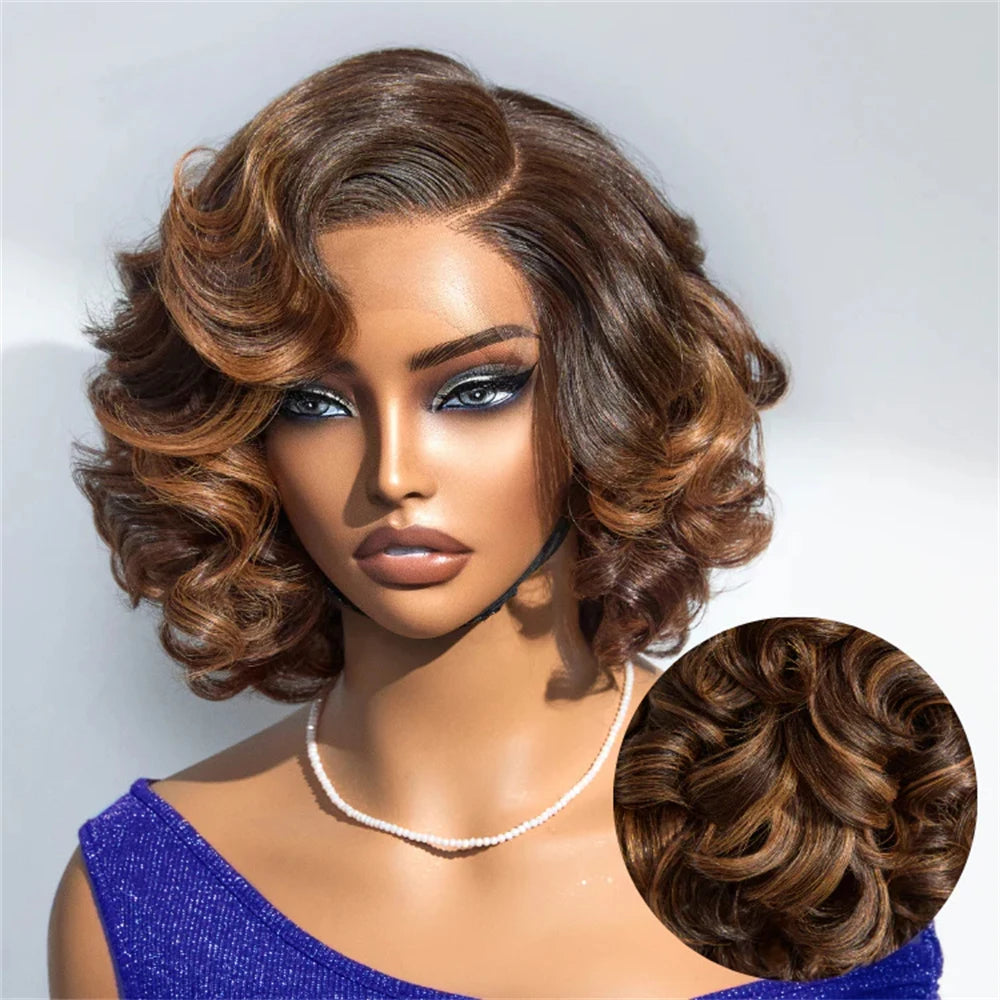 P4/27 Ombre Highlight Body Wave Bob Wig (13x4 Transparent Lace, Pre-Plucked) – 100% Human Hair