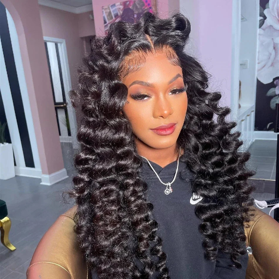 HD 13x6 Loose Natural Wave Lace Front Human Hair Wig – 250% Density, 30–40 Inch, Transparent Full/Frontal Lace
