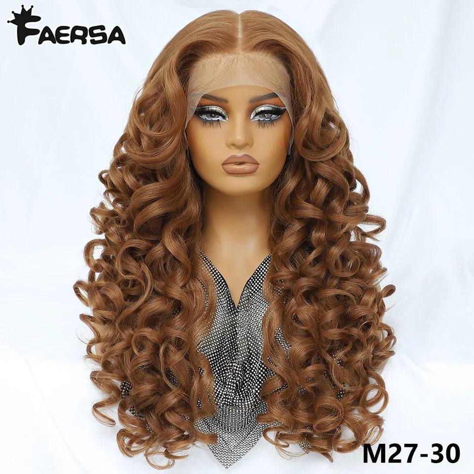 Latisha 13x6 Lace Front Wig – Curly Highlight Synthetic Wig with Baby Hair, 24 Inch Heat-Resistant Fiber