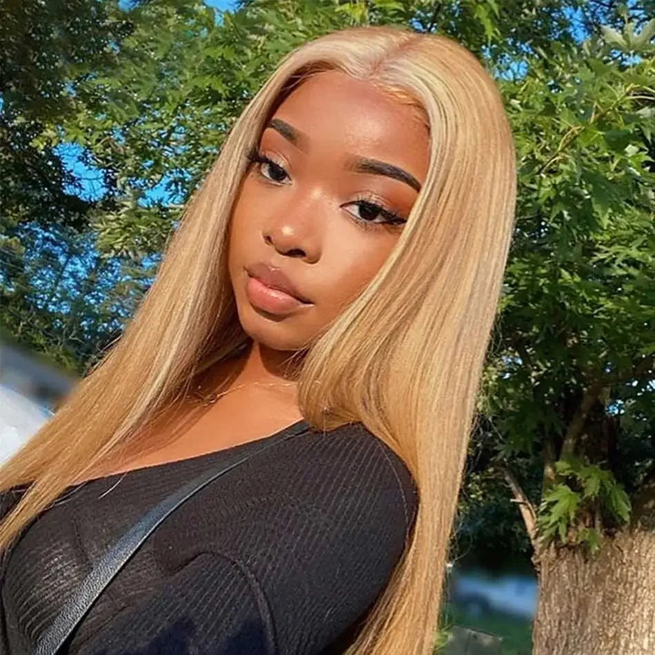 Bone Straight Honey Blonde 13x6 HD Lace Front Wig – 27# Brazilian Human Hair, Long Straight Glueless Wig