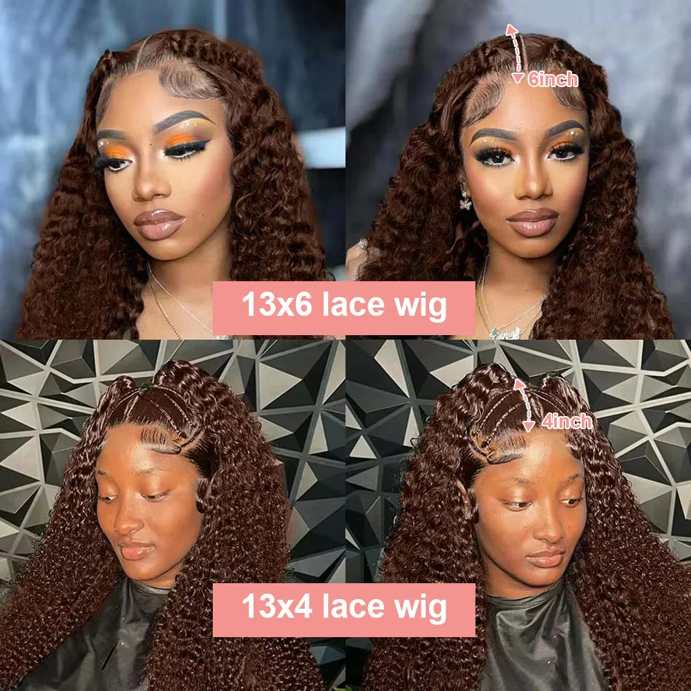 Deep Curly Chocolate Brown HD Lace Frontal Wig – 13x4 / 13x6 Virgin Brazilian Human Hair (30–36 Inch)