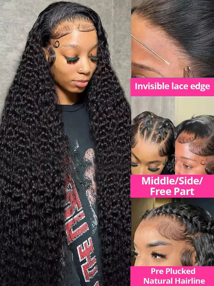 40–46 Inch Deep Wave HD Lace Front Human Hair Wig – 200% Density Remy Curl