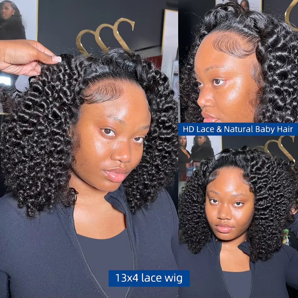 1B Natural Jerry Curly Bob 13x4 HD Lace Front Wig (Virgin Human Hair, 250% Density, 4–16")