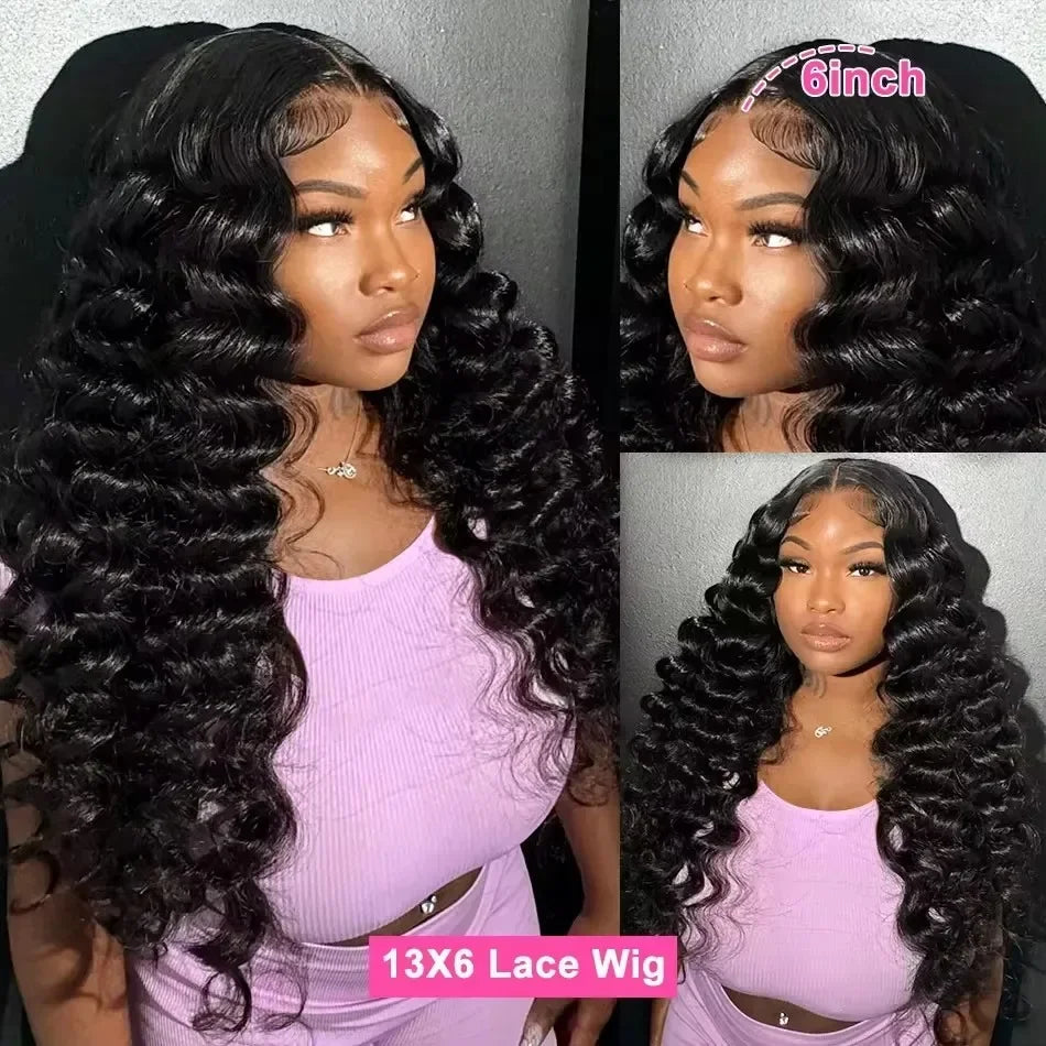 13x6 HD Transparent Loose Deep Wave Lace Front Human Hair Wig (200% Density, 30–34 inch)