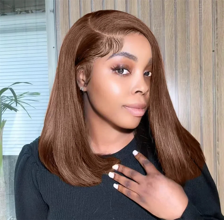 Bone Straight Bob 13x4 Lace Frontal Human Hair Wig – Chocolate Brown #4 Short Bob