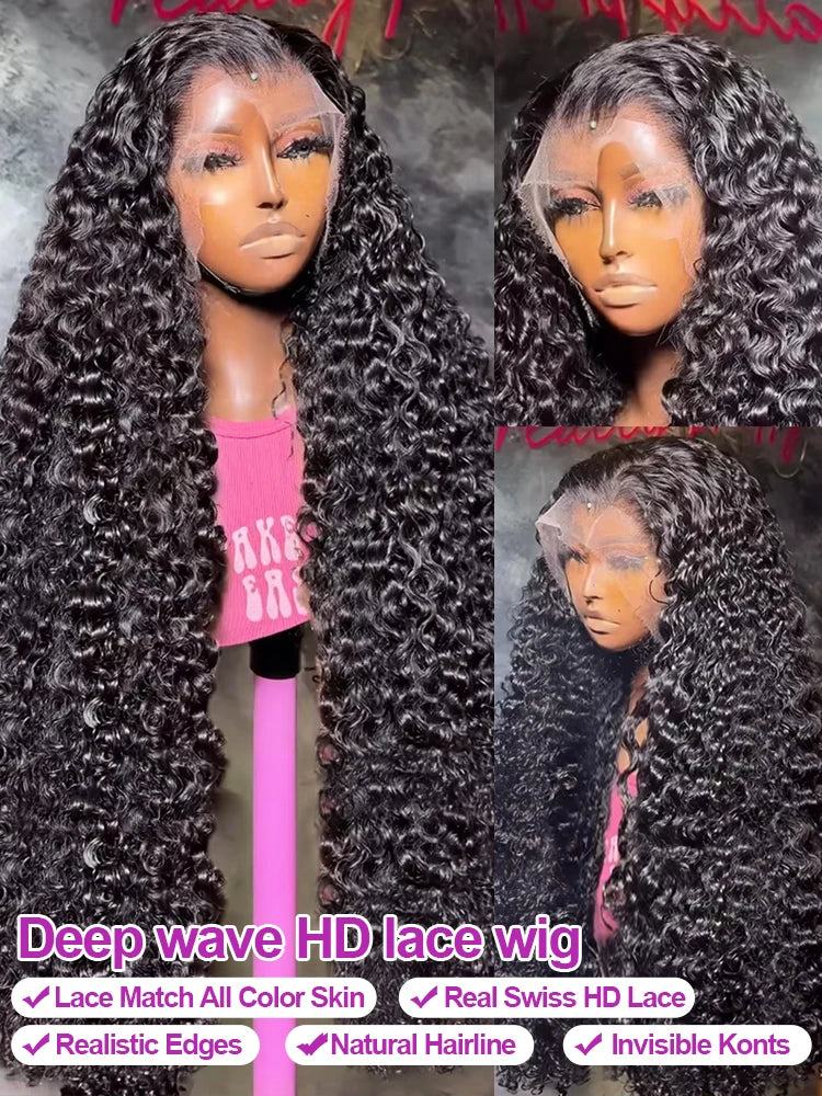40” Deep Wave Glueless HD Lace Front Human Hair Wig (13x6 / 13x4, Malaysian Remy, Pre-Plucked)  2) Shopify 상세 설명 HTML
