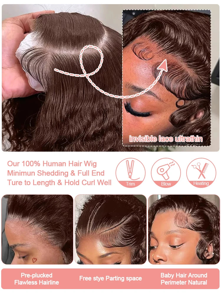 Deep Curly Chocolate Brown HD Lace Frontal Wig – 13x4 / 13x6 Virgin Brazilian Human Hair (30–36 Inch)