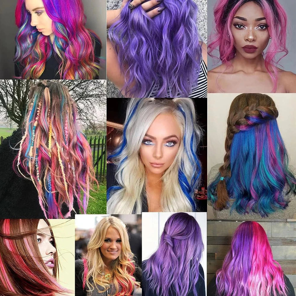 Colored Party Highlight Clip-In Hair Extensions | Synthetic Straight | 6pcs 70g | 22 Inch | Multi-Color