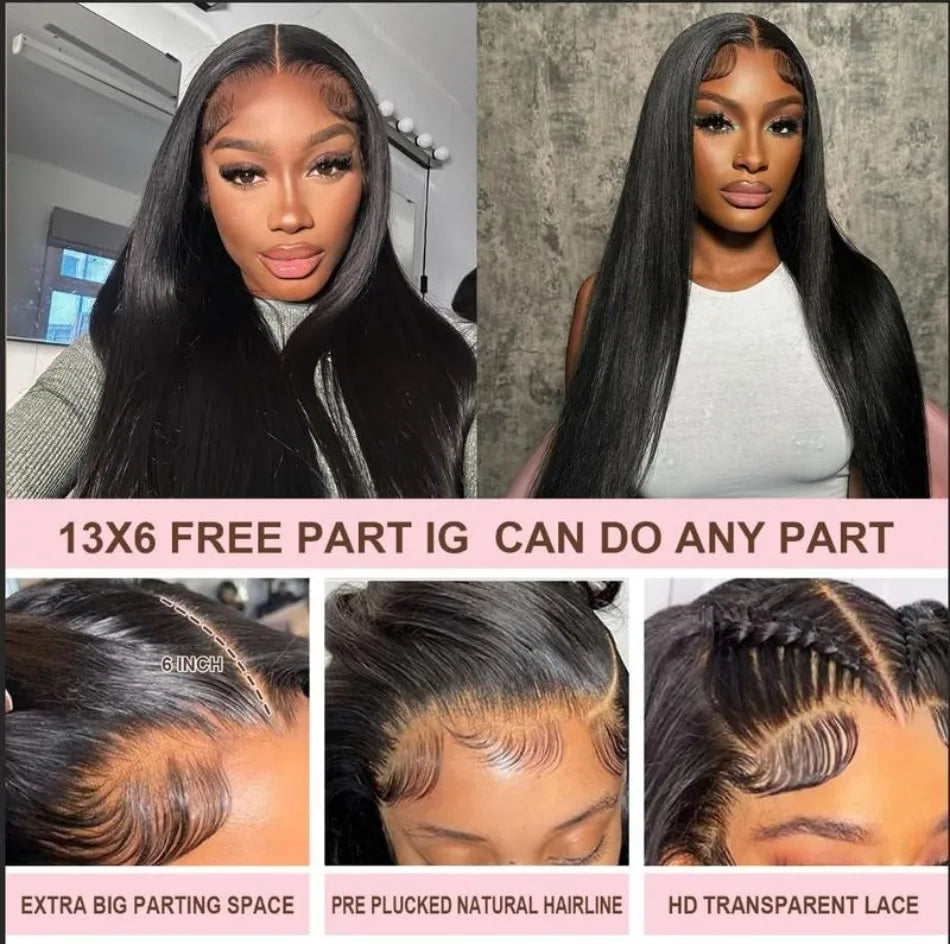 40 Inch Straight Glueless HD Lace Front Human Hair Wig (13x6 / 13x4) – 250% Density Natural Black