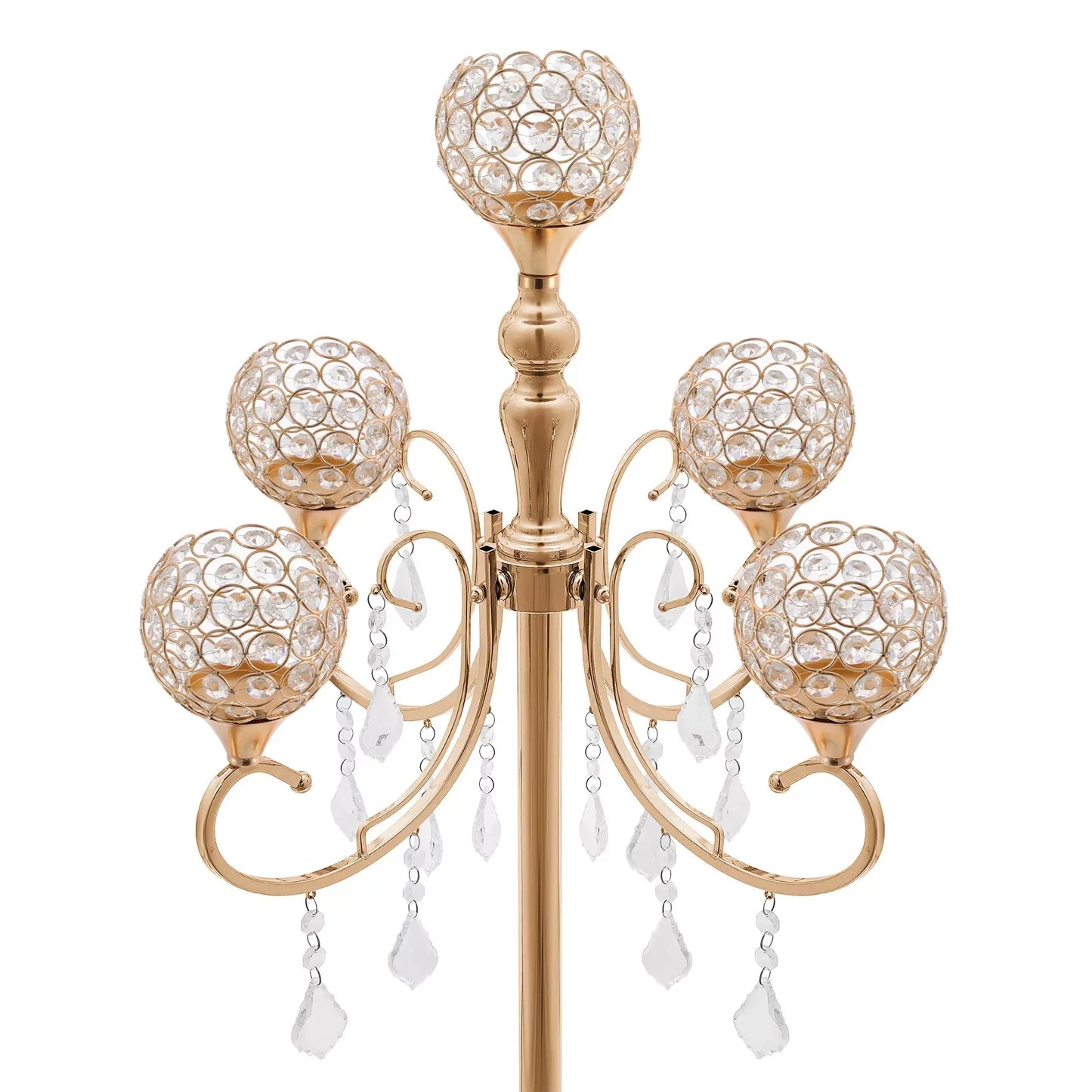 2PCS 5-Arm Crystal Candelabra Candle Holders – Gold Table Centerpieces for Weddings & Events