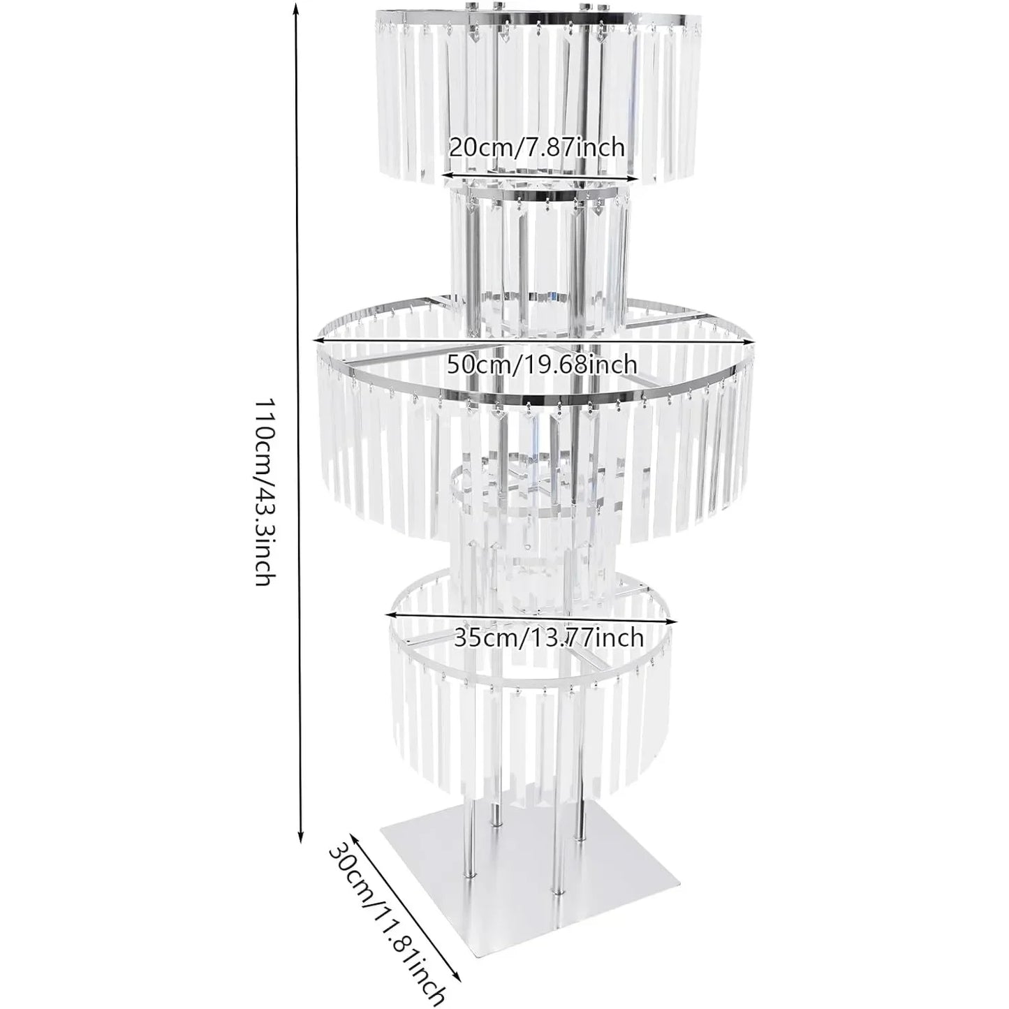 5-Tier Crystal Flower Stand 43.3” Round Chandelier Pedestal – Wedding & Party Table Centerpiece Décor
