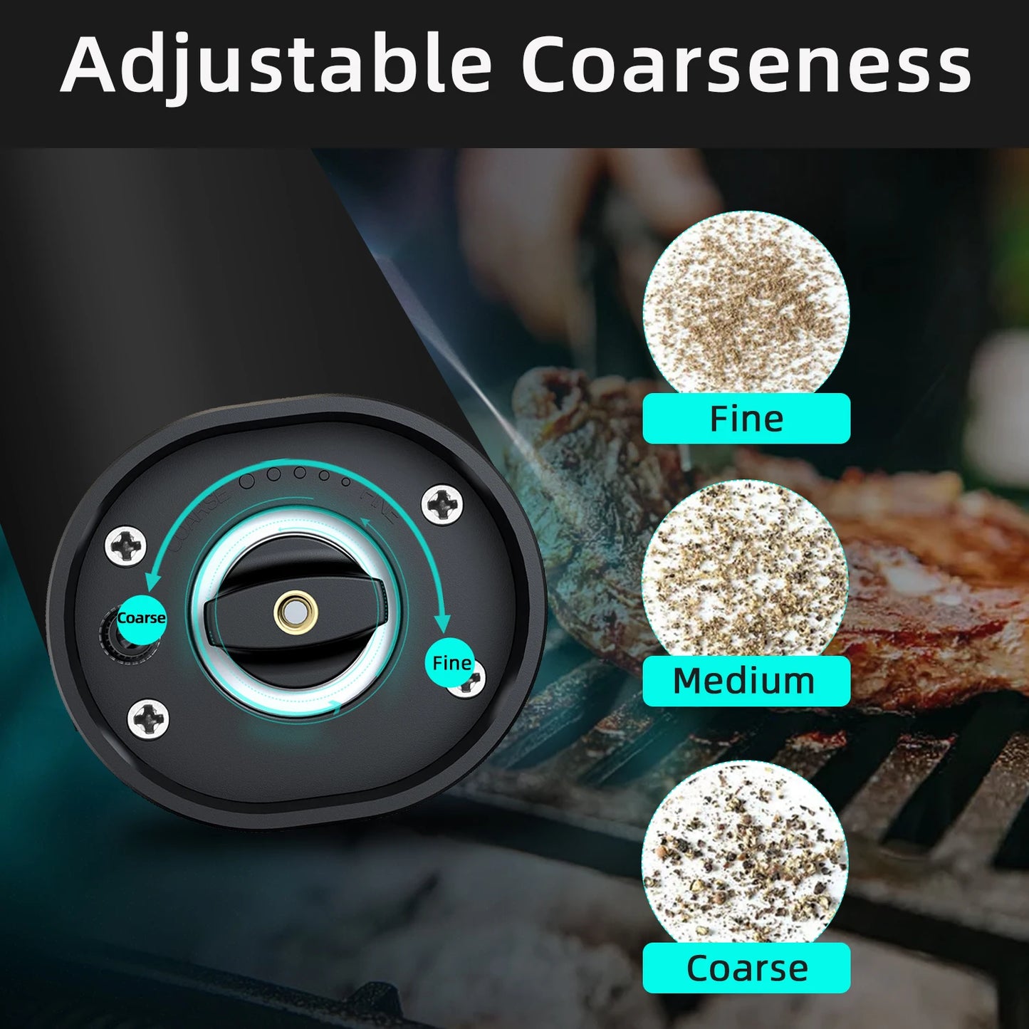 Electric Automatic Salt & Pepper Grinder Set with Base – Battery Powered, LED Light & Adjustable Coarseness