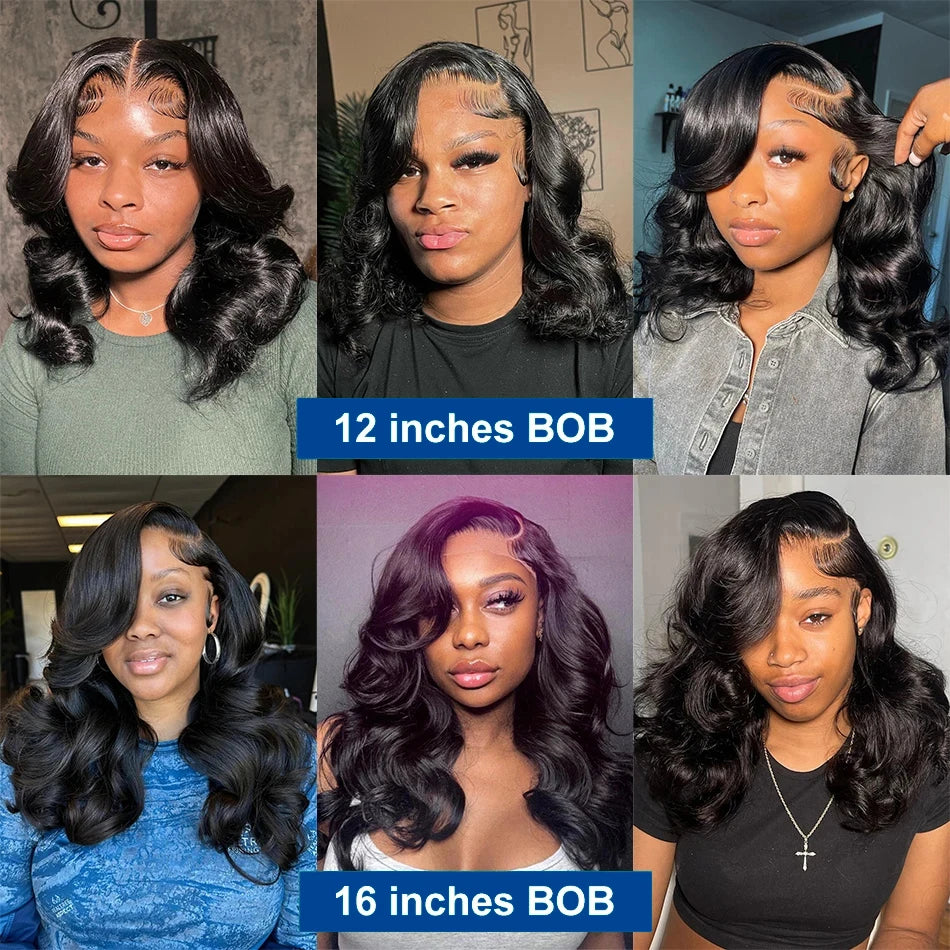 220% Density Body Wave Short Bob 13x4 HD Transparent Lace Front Human Hair Wig (1B Natural Black) – Pre-Plucked