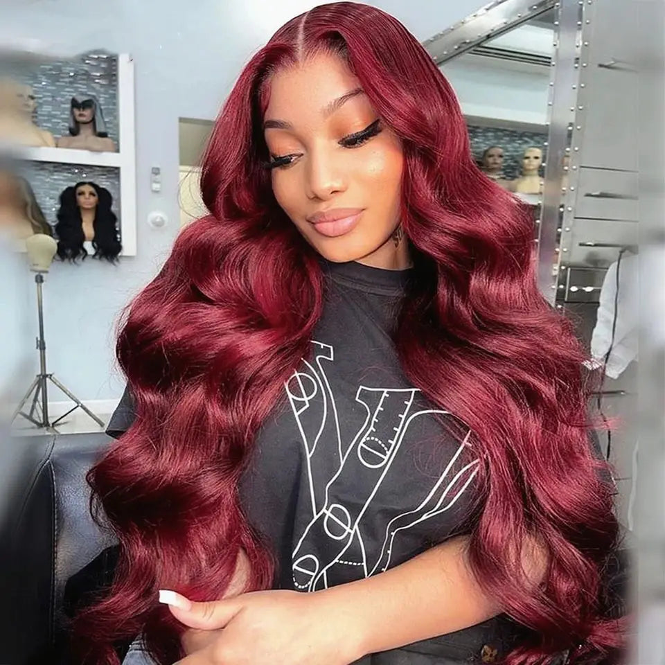 99J Burgundy Body Wave Human Hair Wig (13x6/13x4 HD Lace Front, 250% Density)