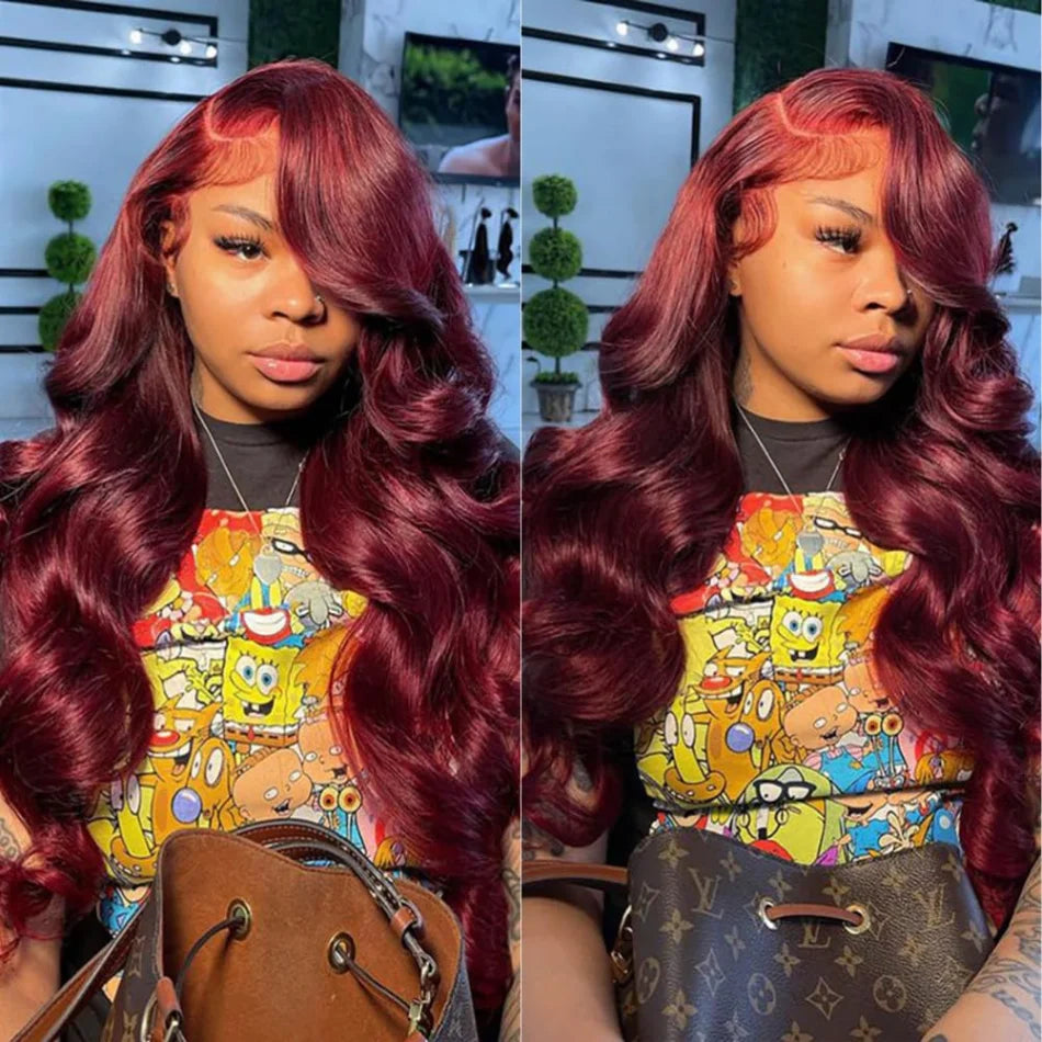 99J Burgundy Body Wave Human Hair Wig (13x6/13x4 HD Lace Front, 250% Density)