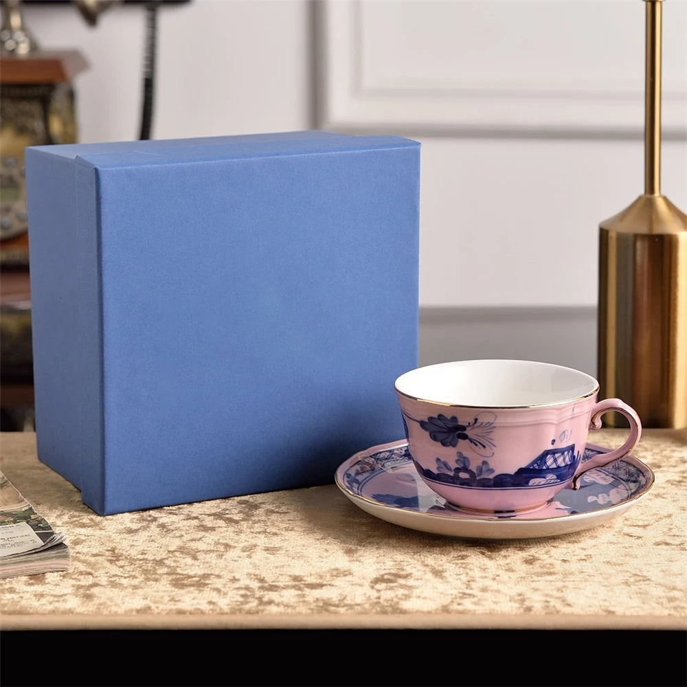 Ceramic Afternoon Tea Set – Printed Porcelain Cup, Saucer, Tray, Milk Pot & High Foot Plate