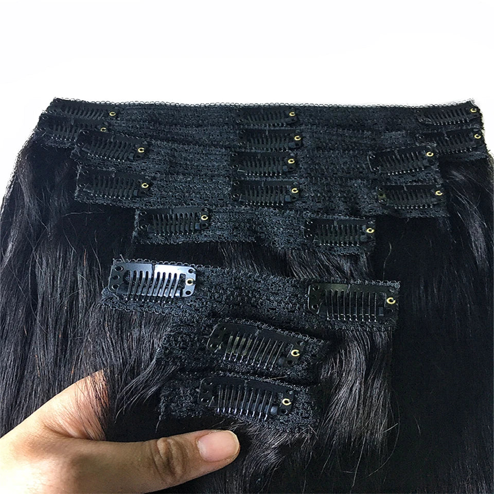 Straight Clip-In Hair Extensions | Brazilian Virgin Remy Human Hair | 8pcs 20 Clips | 120g | 4-24 Inch | Natural Black
